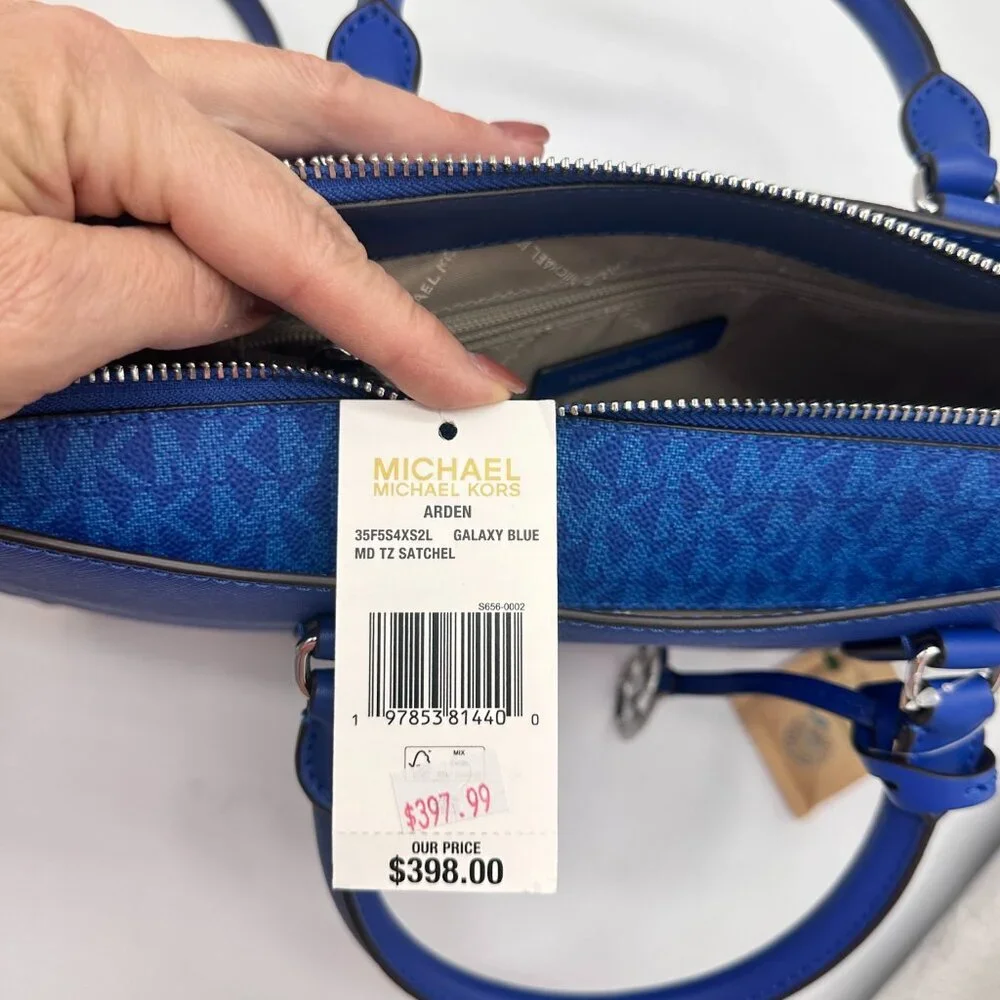 MICHAEL KORS Arden Md Top-Zip EW Leather Tote Crossbody Satchel  Galaxy Blue NWT